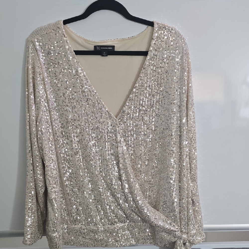 INC International Concepts Cream Sequin Top